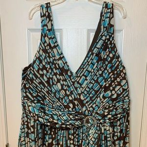 Dress Barn, 16W, Brown, Blue, and Beige Maxi, EUC